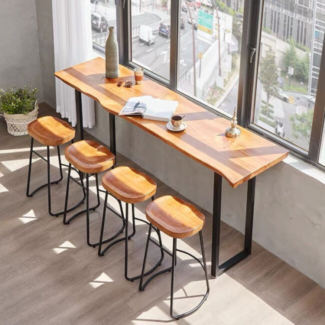 Rustic Wooden Bar Stool - Image 2