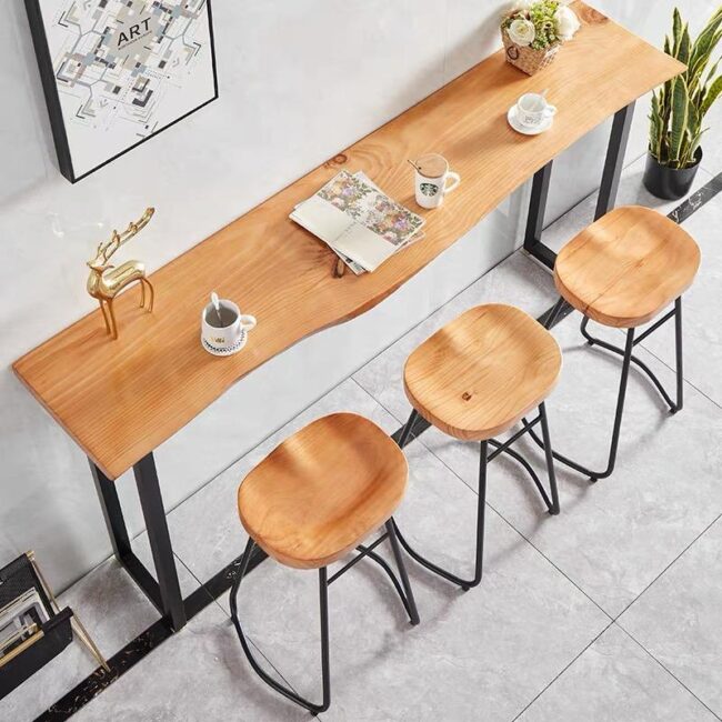 Rustic Wooden Bar Stool - Image 3