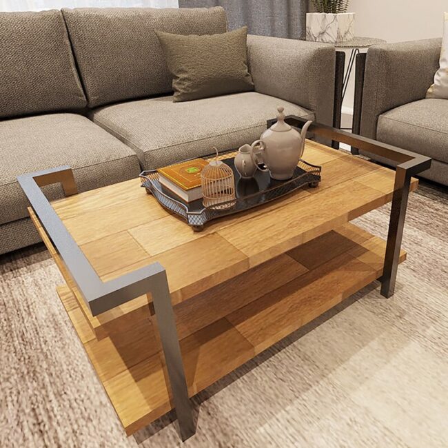 Rustic Wooden Coffee Table - Image 2